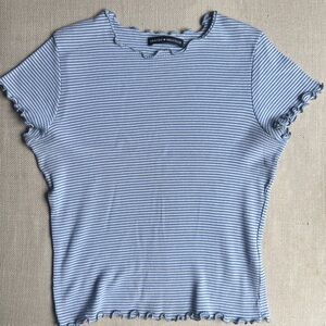 Brandy Melville blue and white striped ruffled top